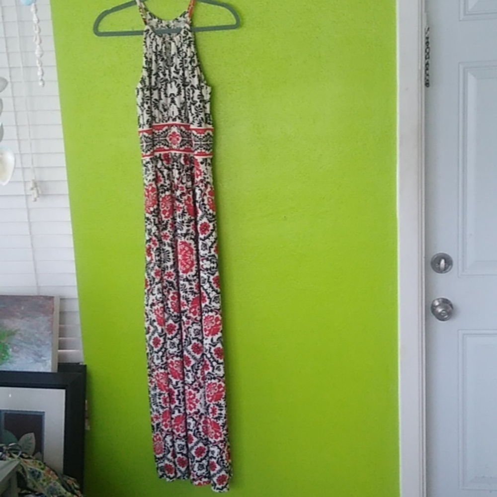 Black, Red, and White Maxi Dress